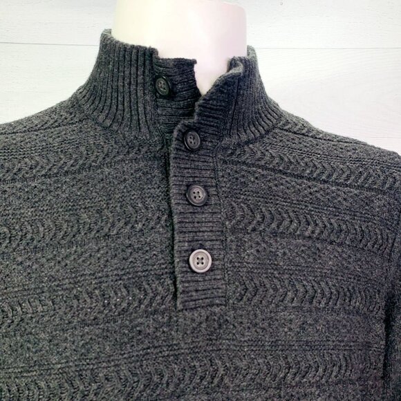 NEW Marc Anthony Mens Mock Neck Sweater Button Collar Grey Textured Knit Size XL - Picture 4 of 12